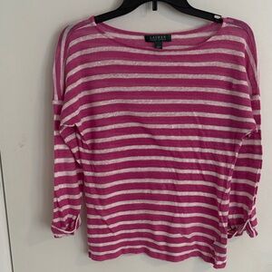 Ralph Lauren 100% Linen Pink and White Striped Top